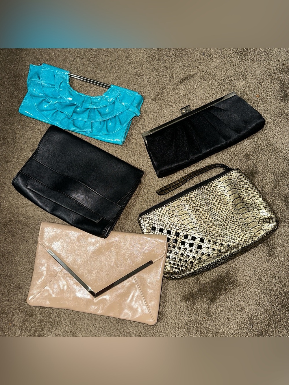 Assorted Women's Clutch Collection - Turquoise, Black, Beige, Gold
